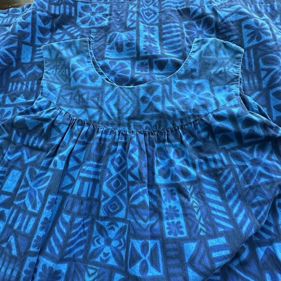 Vintage UI-Maikai hawaiian M dress Blue Muu Muu Sleeveless Midi dress - Picture 6 of 10